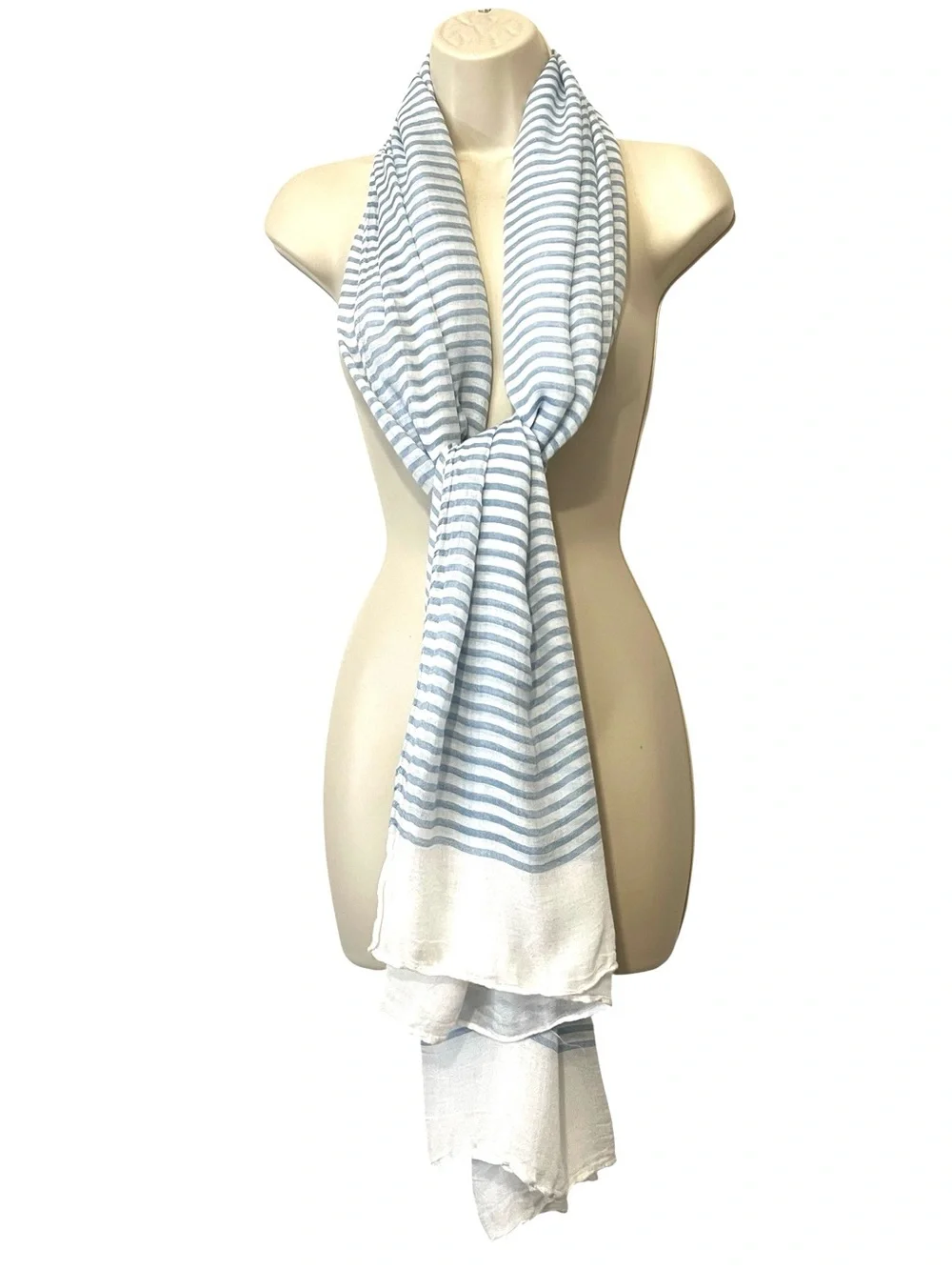 Vince Sheer Stripe Wool-Blend‎ Scarf, Color Sky / Optic White, 80x40